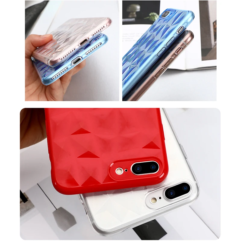 Ультра тонкий прозрачный чехол для iPhone 7 Plus противоударный бампер 3D Алмазный