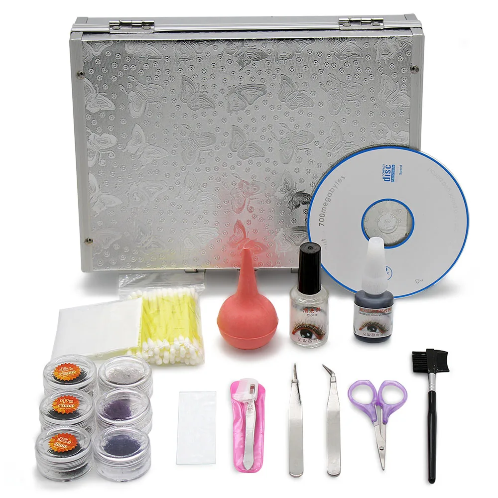 

Kimcci Professional Eyelash Extension Training Kits Faux Individual Mink Eyelashes Grafting Kit Glue Debonder Tweezers Scissors