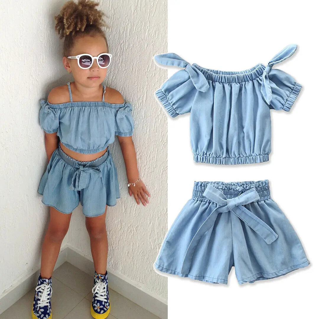 Модные летние комплекты одежды из 2 предметов для девочек укороченный топ с