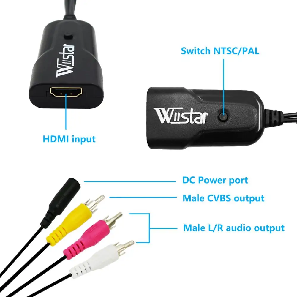 Новое поступление адаптер Wiistar HDMI AV HD видео преобразователь в RCA AV/CVSB L/R 1080P HDMI2AV NTSC