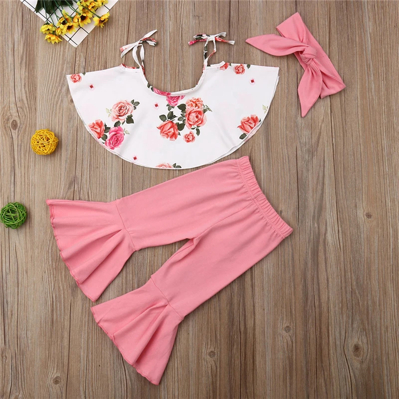 3 шт симпатичная одежда для маленьких девочек Цветочный принт Топы расклешенные