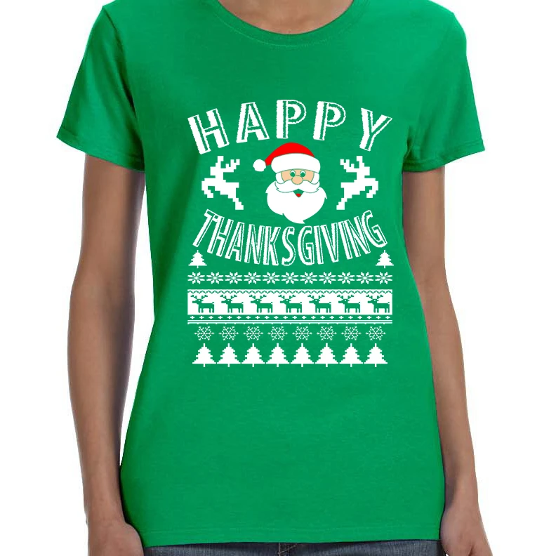 Женская футболка счастливый день благодарения уродливый санта праздник подарок