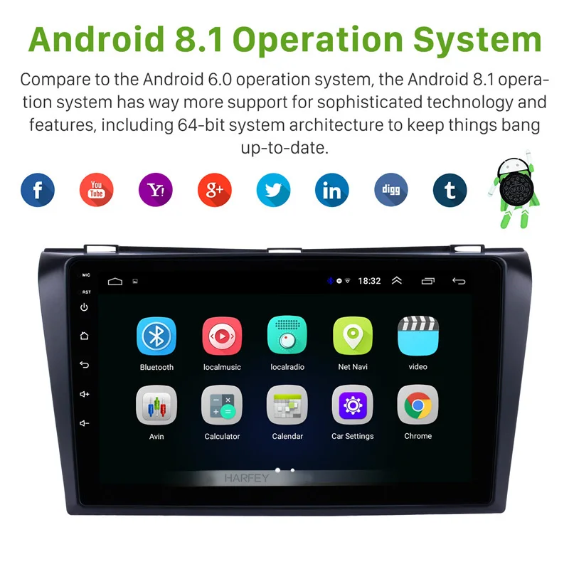Harfey 9 &quotдля 2004-2009 Mazda 3 Android 1 GPS Navi автомобильный мультимедийный плеер Радио Bluetooth