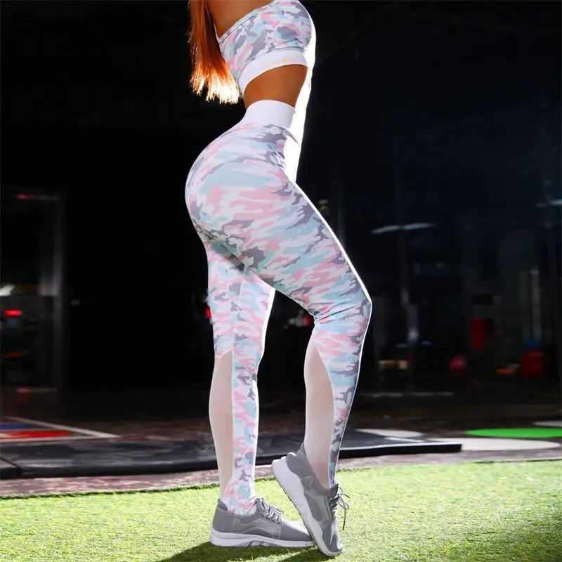 Камуфляжные сетчатые спортивные костюмы для фитнеса женский комплект одежды