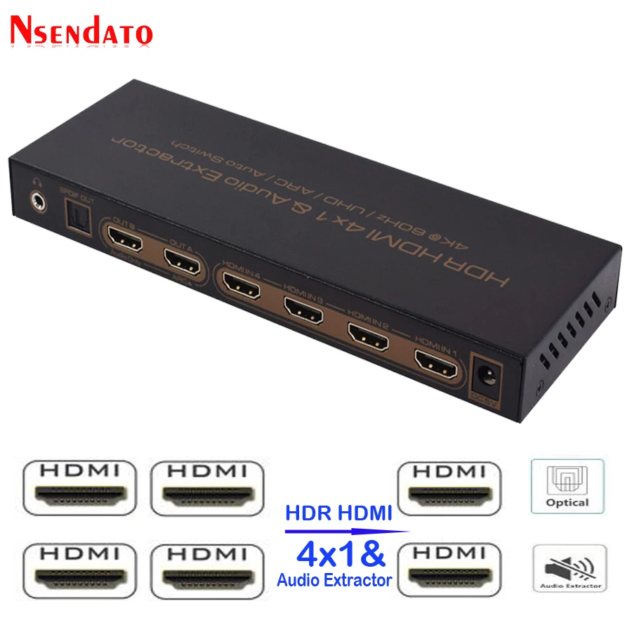 4K * 2K HDR HDMI матрица 4X1 4k переключатель сплиттер аудио экстрактор для DTS Dolby ARC SPDIF 4 в 1