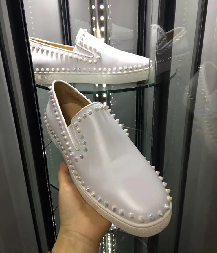 Designer Loafers Brand Shape Rivets Studs Mens Sneakers Fashion Rhinestone Low Top Trainers Casual Shoes Runway Smoke Men | Обувь