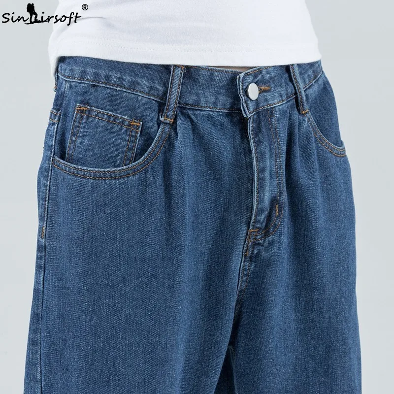 Мужские свободные джинсы в стиле хип-хоп синие брюки из хлопка Корейском размеры