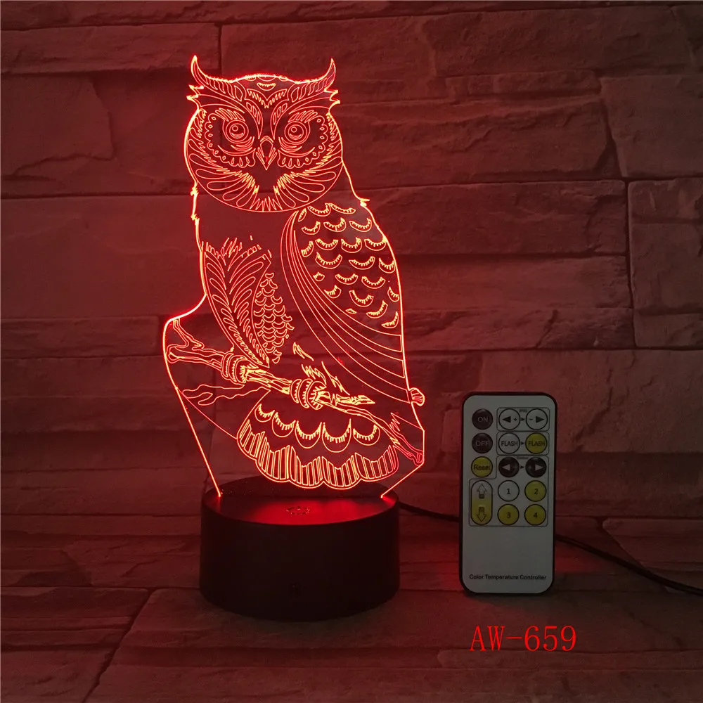 3D светодиодный ночник s spirial Owl с 7 цветами светильник для украшения дома