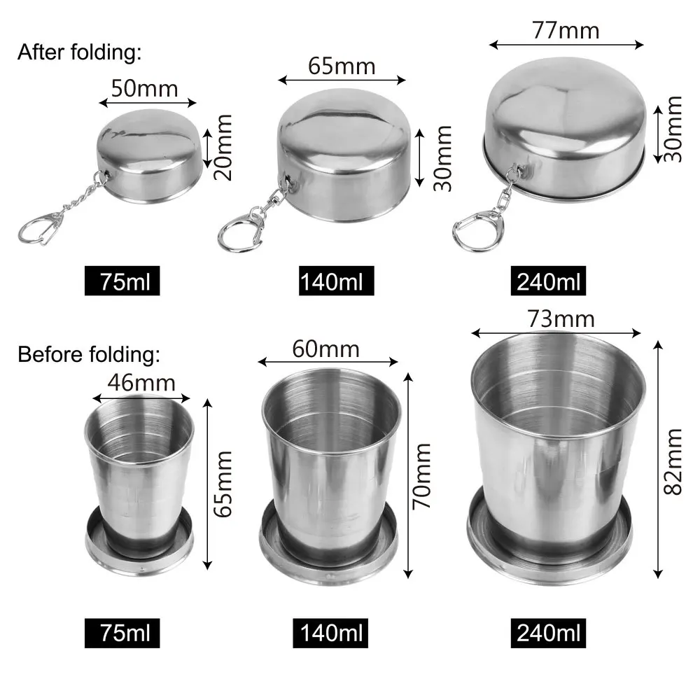 HOOMIN Stainless Steel Folding Cup With Keychain Portable Retractable Telescopic Collapsible Cups Water Drinking For Outdoor | Дом и сад