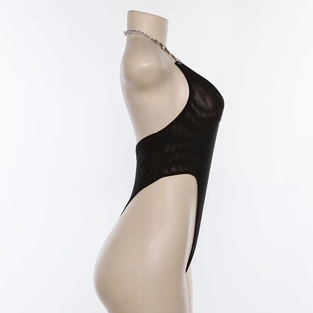 Women Halter Neck Sleeveless Backless See Through Solid Casualn Night Club Slim Above Knee Mini Onesies | Женская одежда