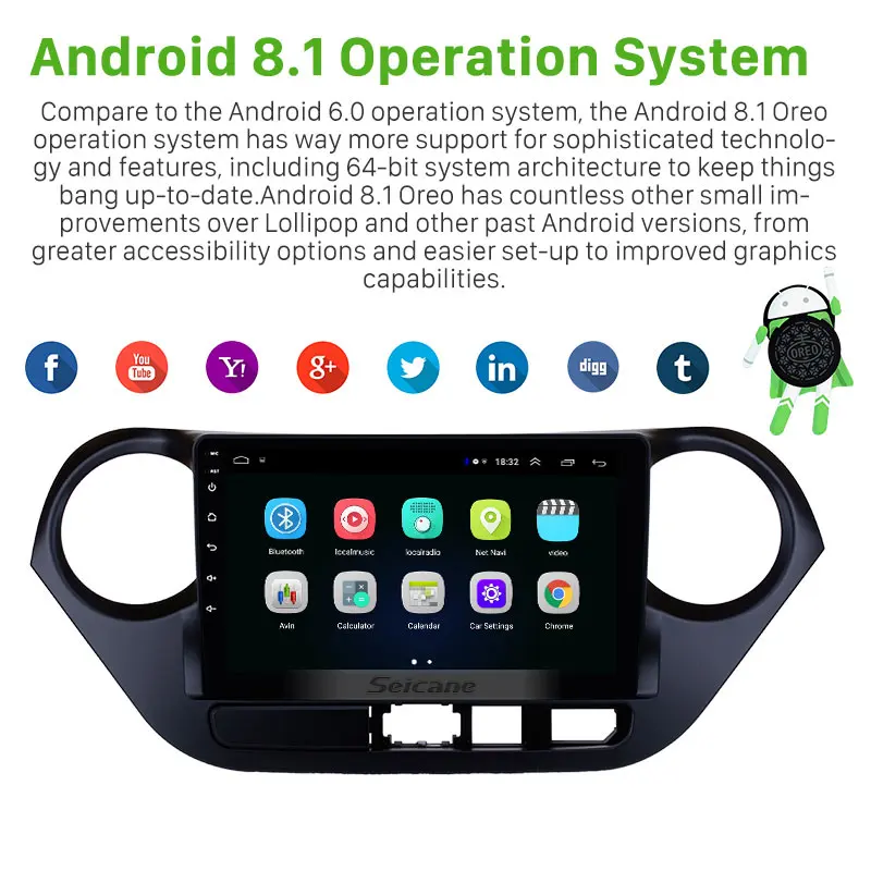 Seicane GPS Navi автомобильный аудио Android 8 1 HD для HYUNDAI I10 2013 2014 2015 2016 сенсорный экран AM FM