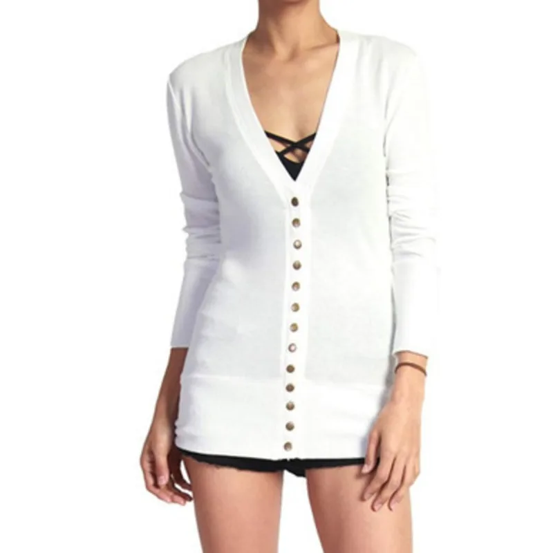 PEONFLY Women Cardigan Sweaters Jacket Knitting Solid Color V Neck Long Sleeve Single Row Button White Female Coat XXL |