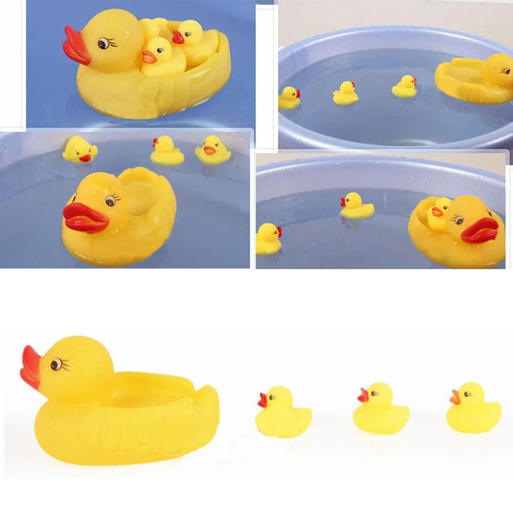 Лидер продаж! 4 Unids желтый резиновые утки Bathtime писклявый ванна для младенцев обувь