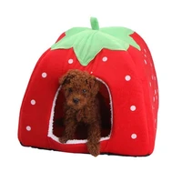 soft strawberry leopard dog cat house tent kennel doggy winter warm cushion basket animal bed cave pet supplies