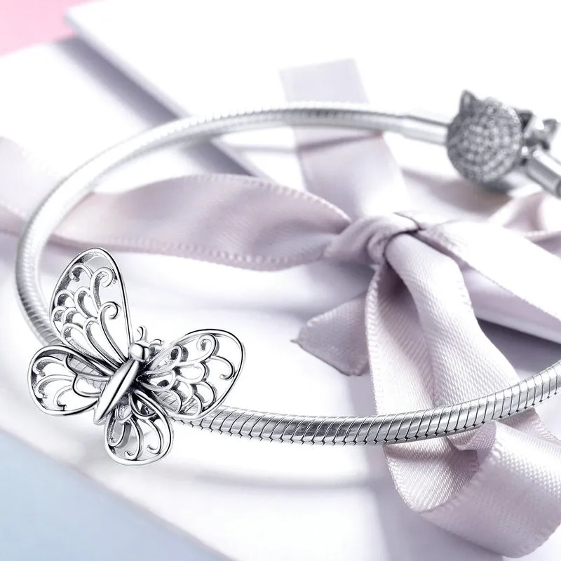 Бусины из серебра 925 пробы с кристаллами в виде бабочки Бусины