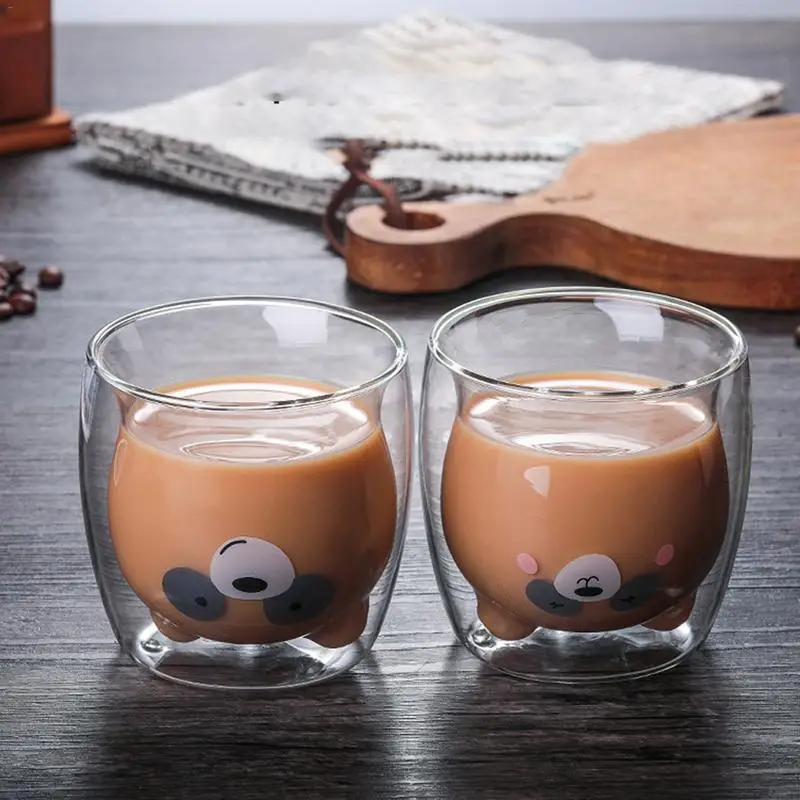3D 2-tier Lovely Panda Bear Innovative Beer Glasses Heat-resistant Double Wall Coffee Cup Morning Milk Glass Juice | Дом и сад