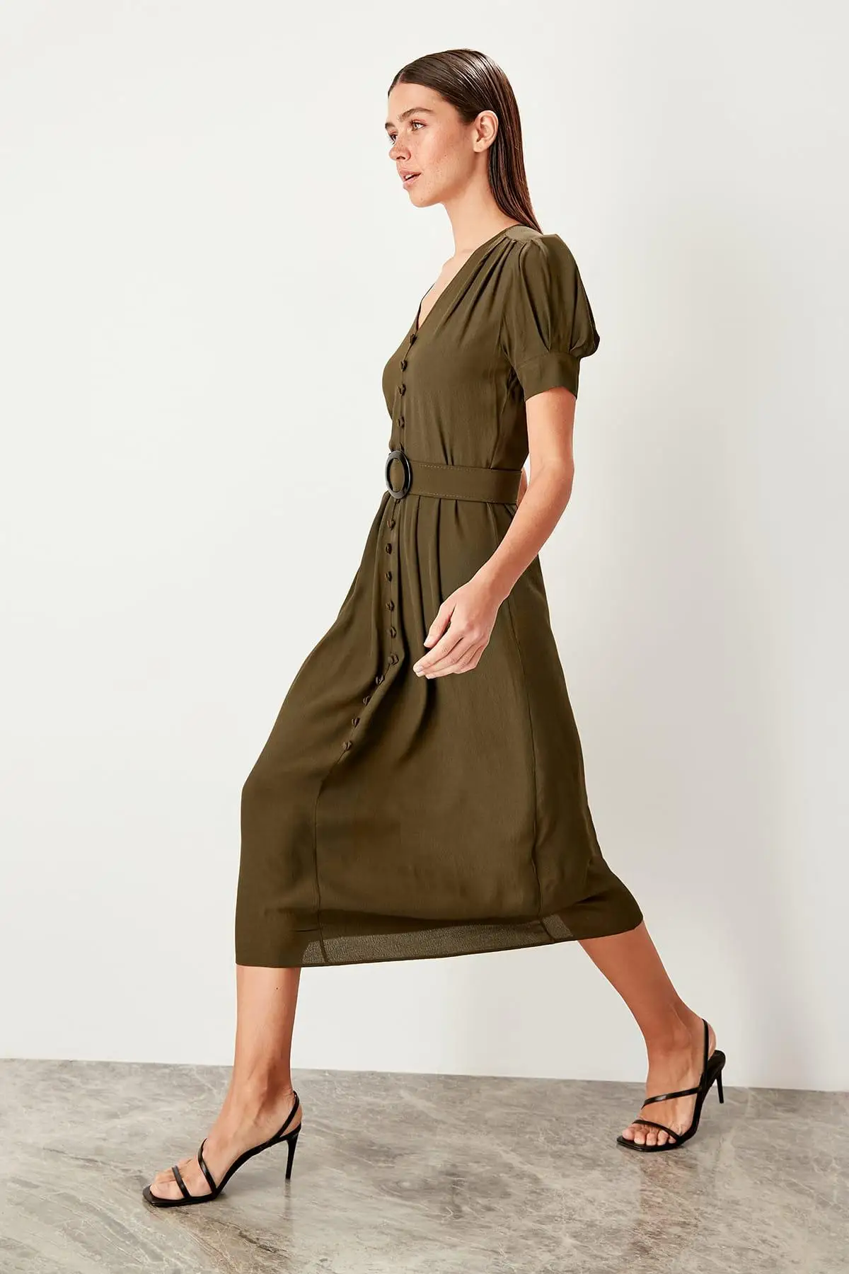 Trendyol платье с зеленым воротником TWOSS19BB0272|Женские платья| |