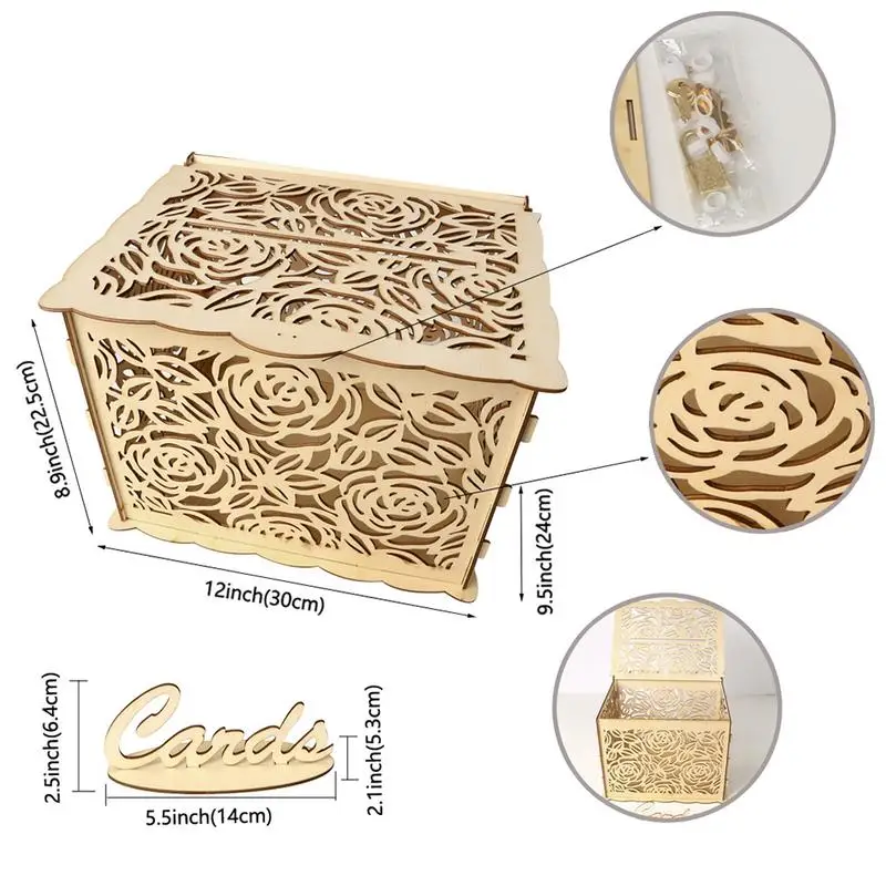 11 Design DIY Wedding Gift Card Box Wooden Money with Lock Beautiful Decoration Supplies for Birthday Party Dropship | Дом и сад