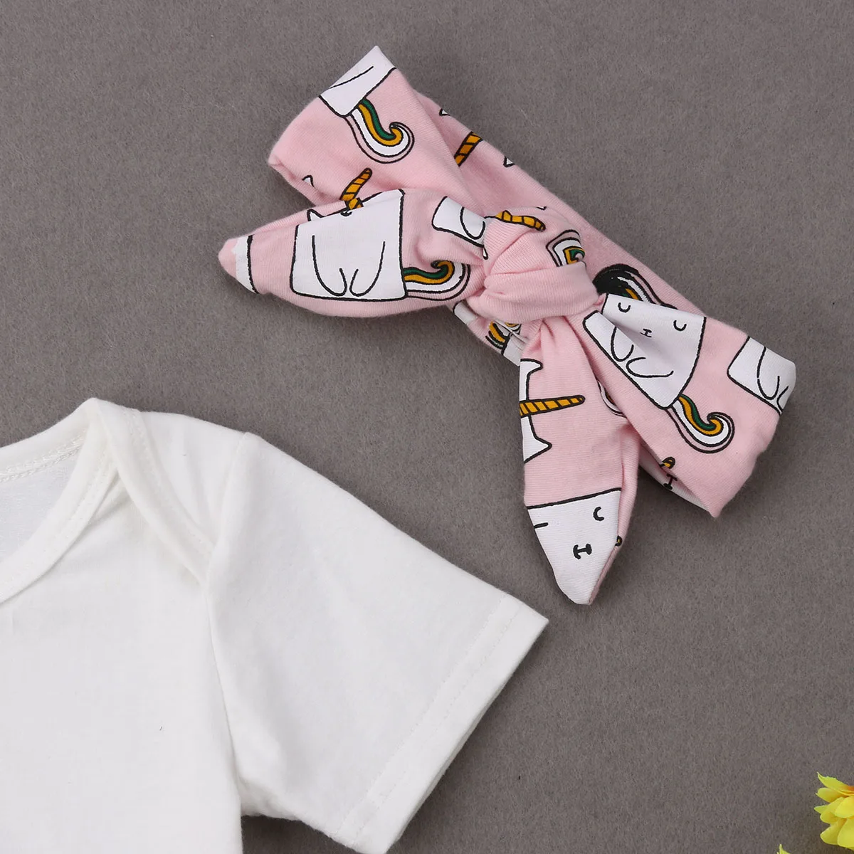 0-3Y Summer Cute Infant Kids Baby Girls Boys Clothes Sets Cartoon Print Short Sleeve Romper Tops+Shorts+Headband | Детская одежда и