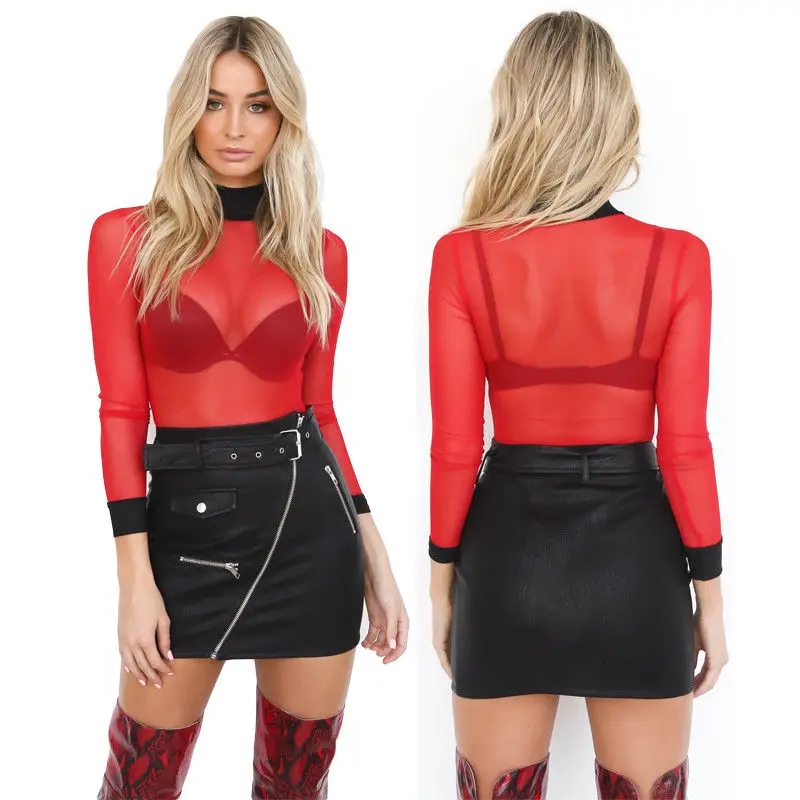 Women Fashion Mesh Sheer See through Long Sleeve Crop Top T Shirt | Женская одежда