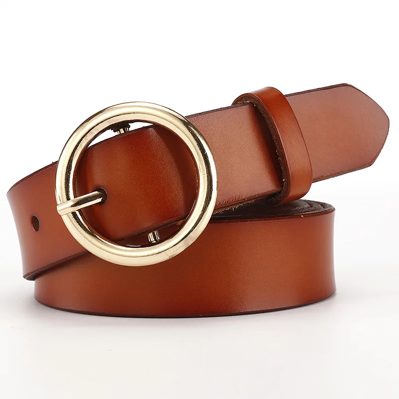 New Gold Round Metal Circle Belt Female Leather Waist Belts for Women Jeans Pants Wholesale belt designer belts high quality