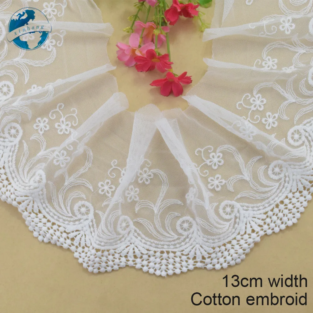13cm width Cotton embroid lace sewing ribbon guipure trims or fabric warp knitting DIY dolls Accessories wedding lace#3878 | Дом и сад