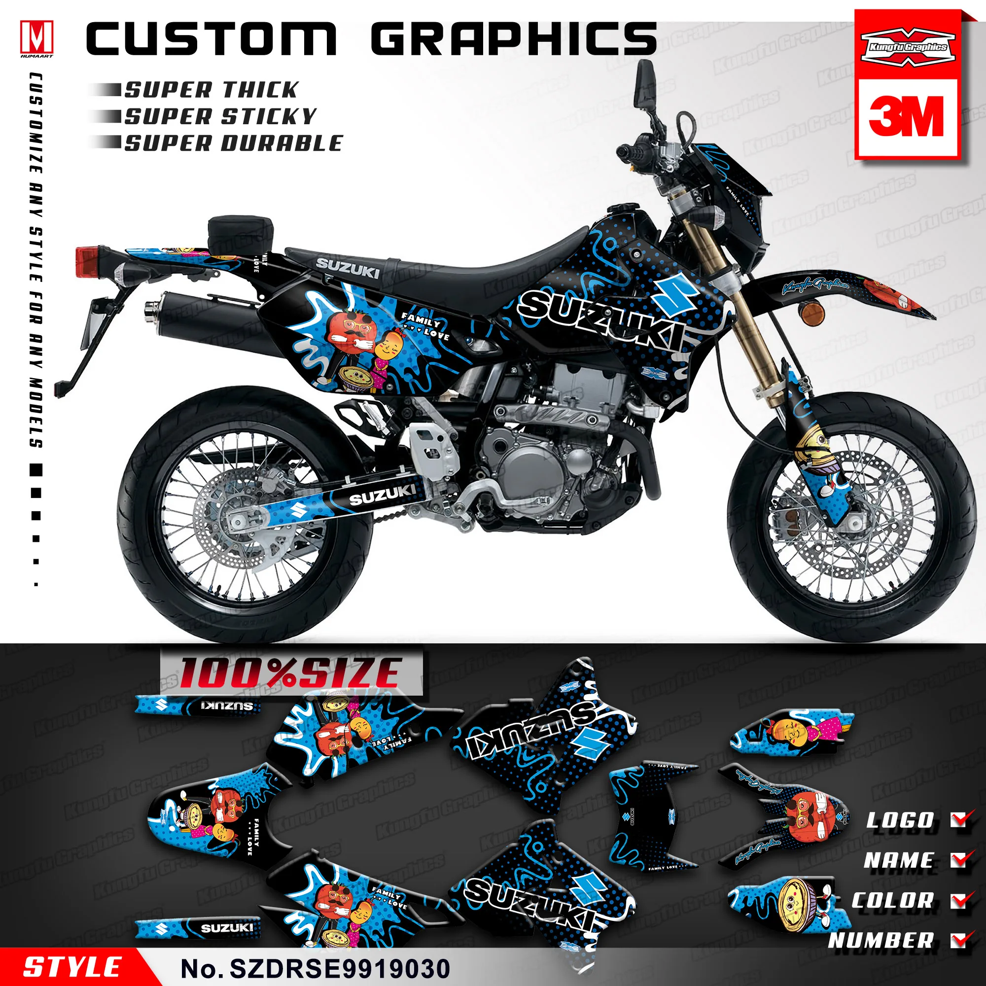 KUNGFU графика пользовательские виниловые наклейки для Suzuki DRZ400SM DRZ 400 SM DRZ400E 400E 1999 2019