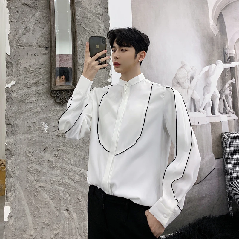 Мужская рубашка с длинным рукавом Camisa Masculina черная белая Свободная в стиле