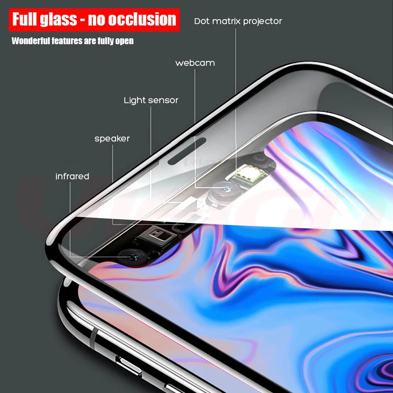 Изогнутое закаленное стекло 9D для iPhone XR защита экрана полное покрытие защитное