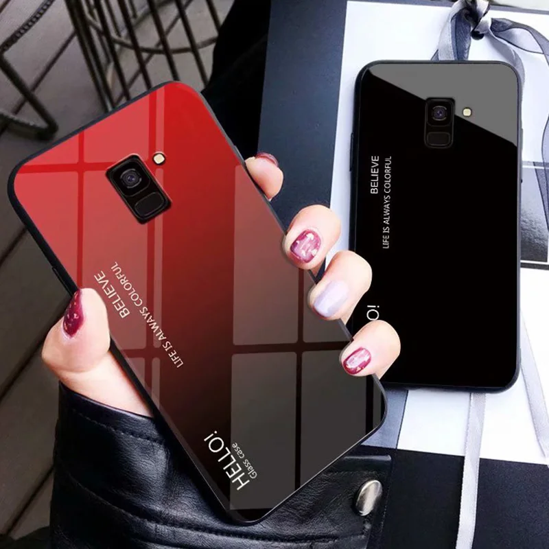 Gradient Tempered Glass Case For Samsung S10 Lite S8 A8 A6 S9 Plus A7 J2 2018 S7 Edge J4 J6 A5 A3 J3 J7 2017 J5 2016 Cover Cases |