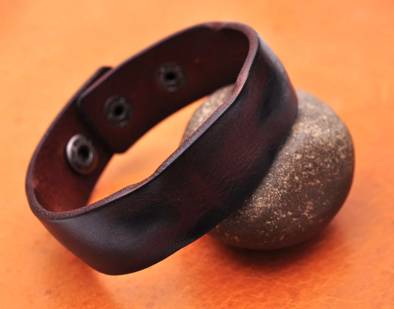Handmade Distressed Genuine Leather Bracelet Cuff Wristband Brown Mens Unisex |