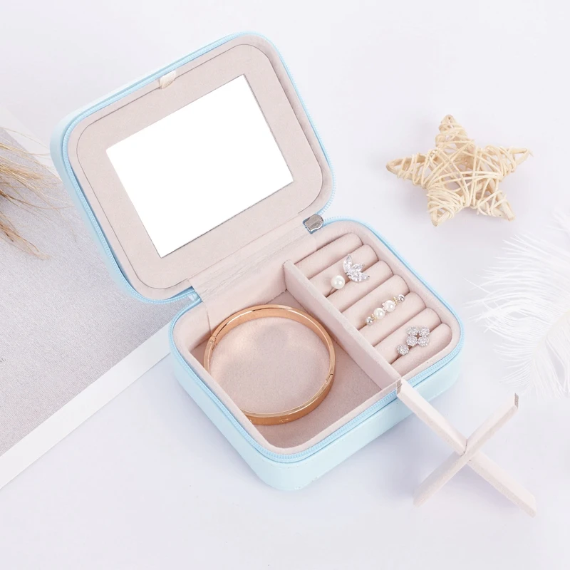 New L Women's Mini Stud Earrings Ring Jewelry Box Useful Makeup Organizer With Zipper Travel Portable Storage Case | Украшения и