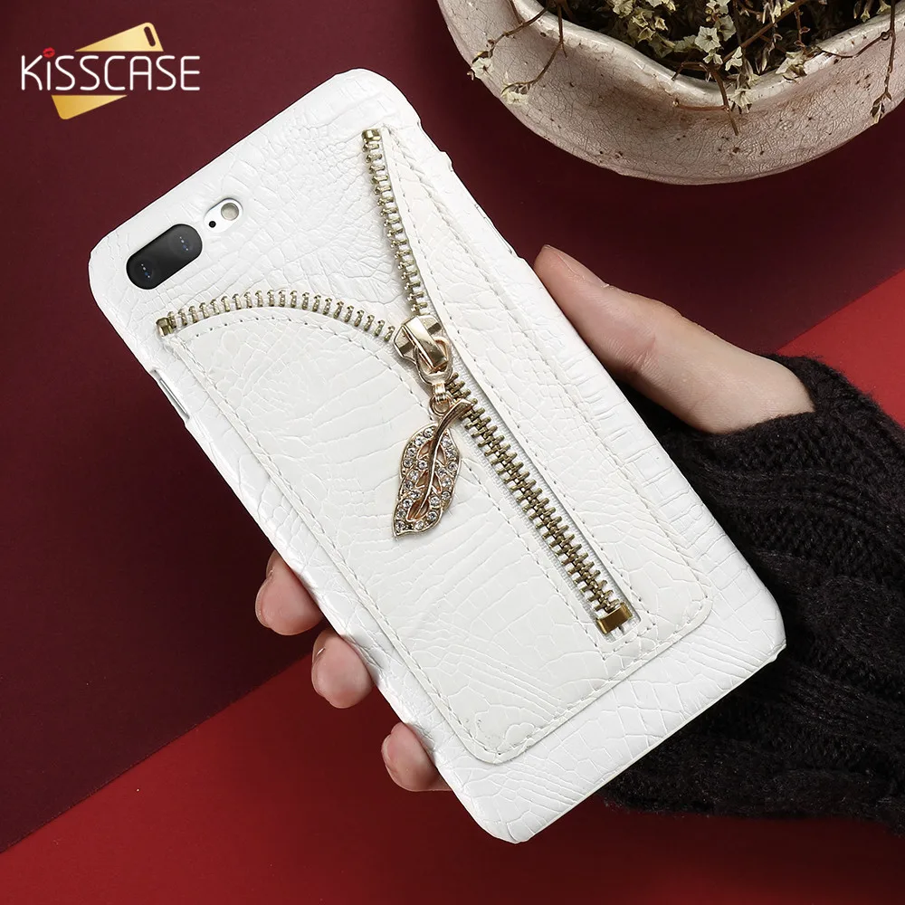 Роскошный кожаный чехол KISSCASE для iPhone 6 S 7 Plus 5 5S SE Leaf с крокодиловым узором и слотом