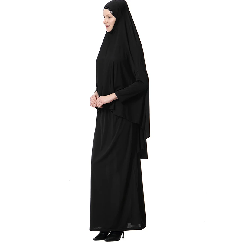 Muslim Dua Sepotong Set Wanita Maxi Jubah Set Lengan Panjang Abaya Kaftan Islam Indonesia Jubah Rok Panjang Jubah dengan Hijab Suit