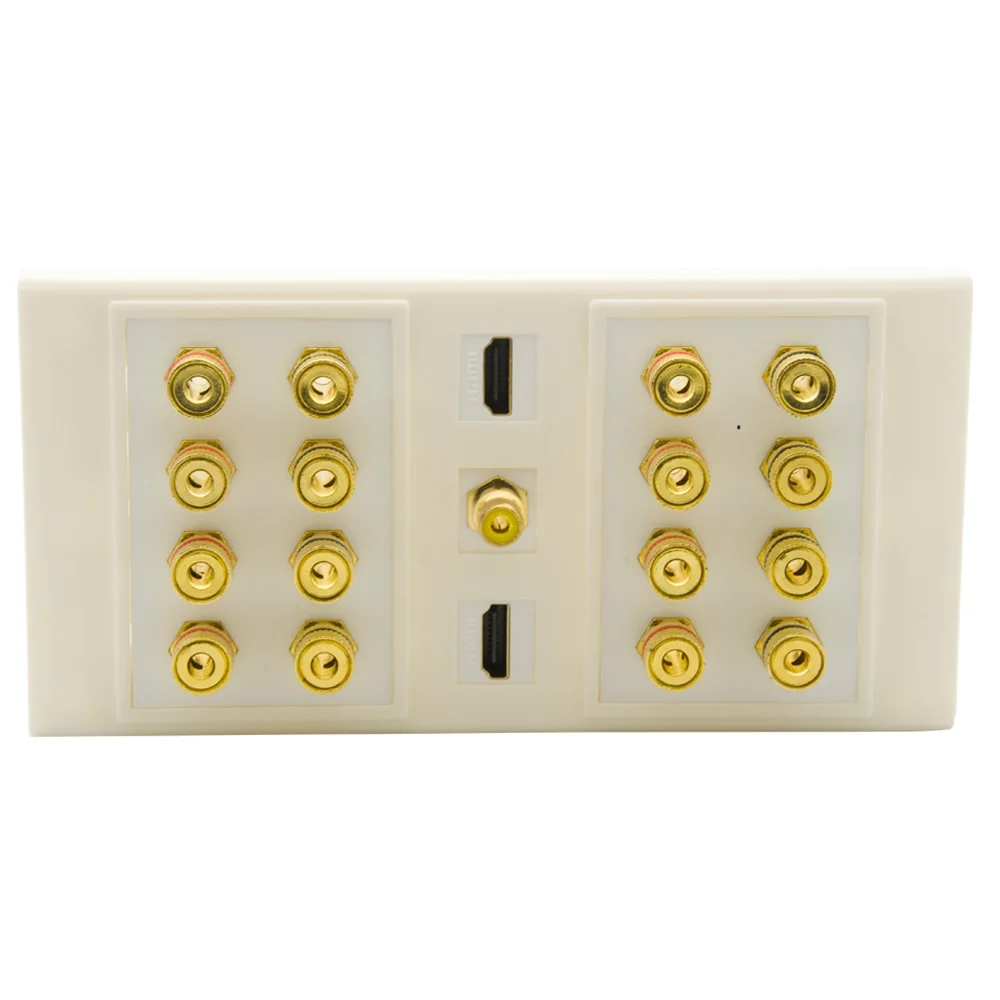 

Dual 86 Female To Female 8.1 Speaker Banana Sound box Wall Plate With 2 Ports HDMI 1 Port RCA Support Customization