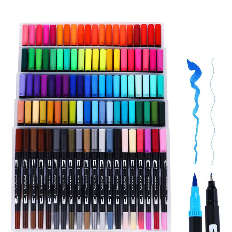 

12/18/24/36/48/72/100PCS Colors FineLiner Drawing Pen Painting Watercolor Art Marker Pens Dual Tip Brush Pen School Art Supplies