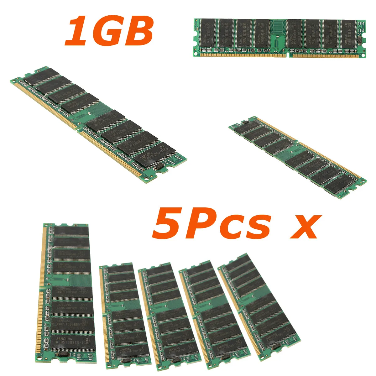 5 шт. X 1 Гб DDR 400 МГц PC3200 без ECC малоплотная память для настольного ПК DIMM 184 контактов
