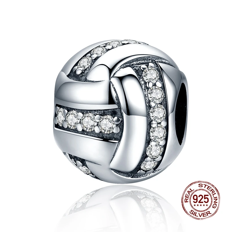 

Бусины-шармы для волейбола, серебристые Подвески с прозрачным циркониевым шариком, ювелирные изделия, подходят для браслета «сделай сам», п...