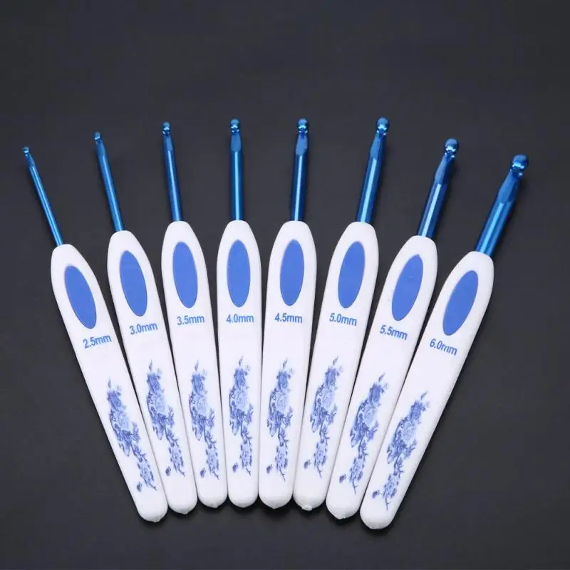 8pcs Porcelain Printing Handle Aluminium Crochet Hooks Needles Knitting Craft Yarn Sewing Tools | Дом и сад