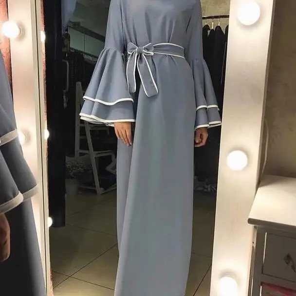 Мусульманские полосатые платья Abaya с расклешенными рукавами кардиган кимоно