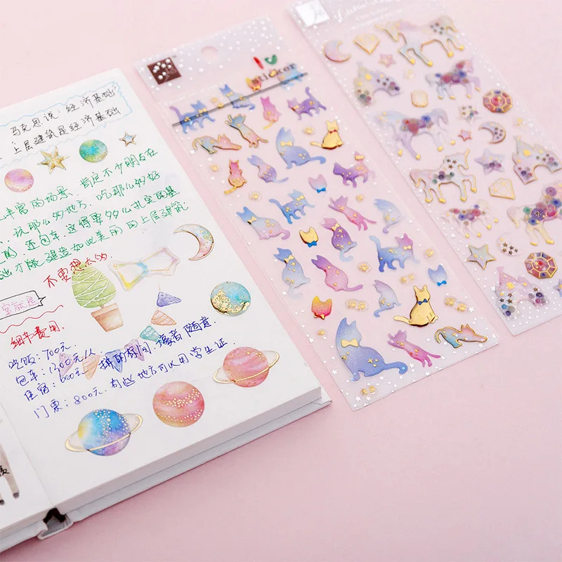 Милый Единорог Кот стикер s Прекрасный фантазийный стеклянный Kawaii для