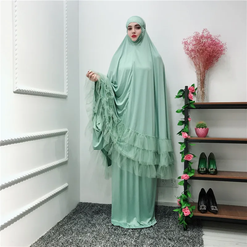 Мусульманские длинные кружевные платья Abaya кардиган кимоно халаты с оборками