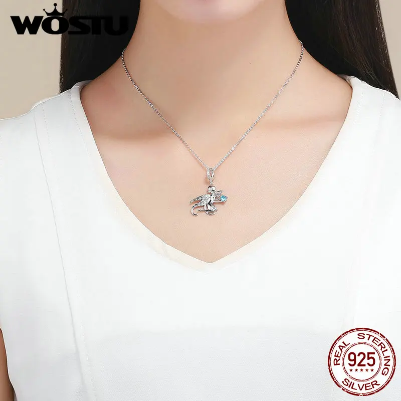 WOSTU, 925 пробы, серебро, сказочный эльф, шарм, голубой CZ бисер, подходит для оригинального браслета, кулон и браслет, сделай сам, изготовление ювелирных изделий CTC068
