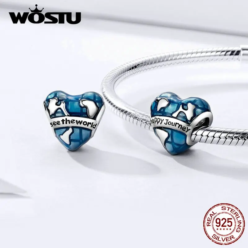 Женский браслет WOSTU настоящий серебряные бусины 925 пробы из бусин с сердечками