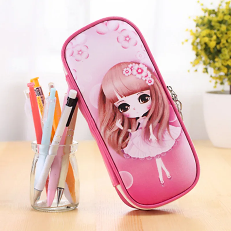 Kawaii Girl Design School Pencil Case Large Capacity Bag PU Leather For Children Student Pen Box Stationery Supplies | Канцтовары для