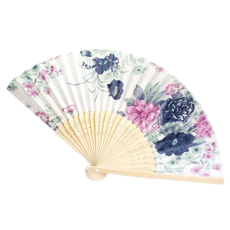 Бамбуковая оправа цветочный узор для восточных танцев складной веер белый