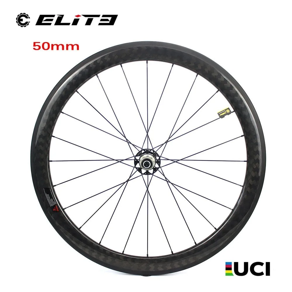 Колеса ELITEWHEELS 50 мм Глубина углеродного волокна Колесная 12k саржевого обода с Powerway