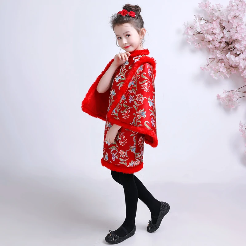 Китайское платье для детей платья девочек Cheongsam детский красный новогодний