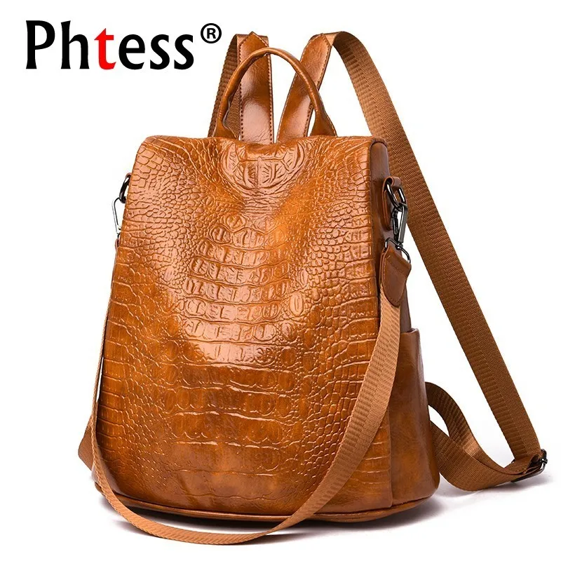 

2019 Women Alligator Leather Backpacks For Girls Sac A Dos Luxury Designer Backpack School Bags For Girls Mochilas Rucksack Girl