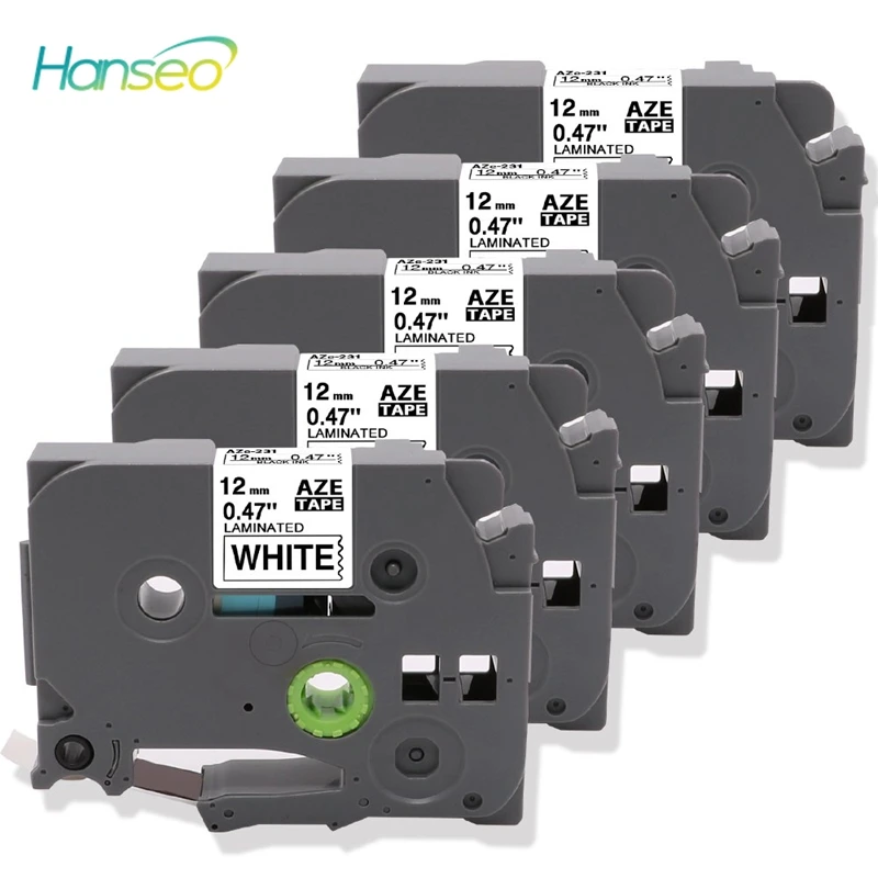 Hanseo 5 Pack TZe-231 TZe Tape 12mm Compatible for Brother P Touch Laminated Label Ribbons Black on White Maker TZ 231 | Компьютеры и